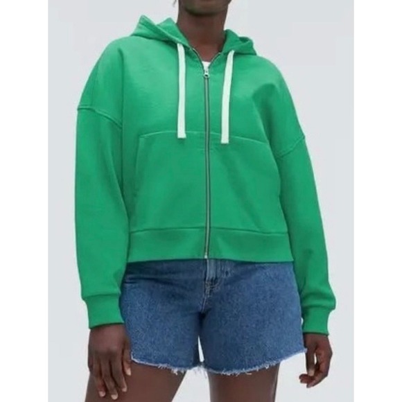 Everlane Jackets & Blazers - NWT Everlane Track 100% Organic Cotton Full Zip Hoodie Crop‎ Jade Green Size XXS